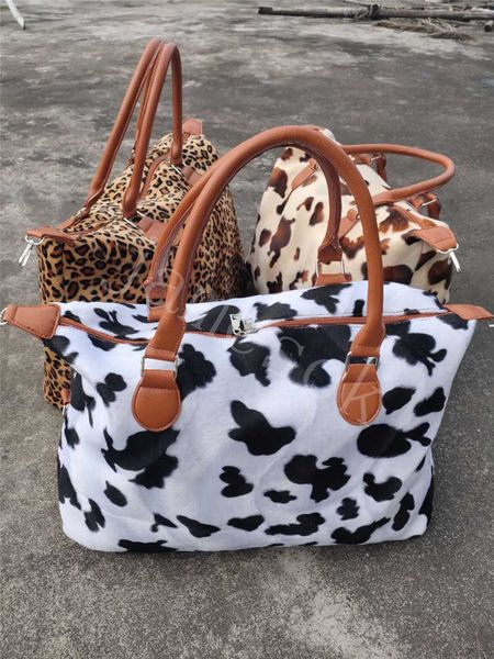 

leopard cow weekend handbag large capacity travel tote handle sports yoga totes storage maternity bag fur weekend bags 17inch db239