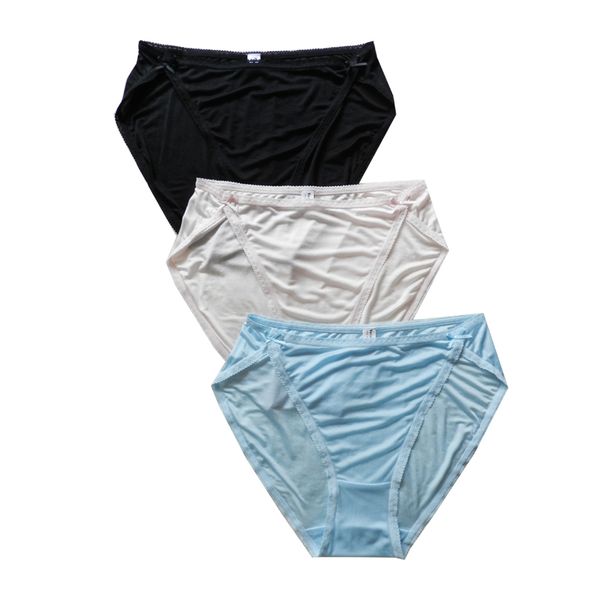 

yavorrs 3pcs women silk knitted pure silk panties bikini briefs, Black;pink