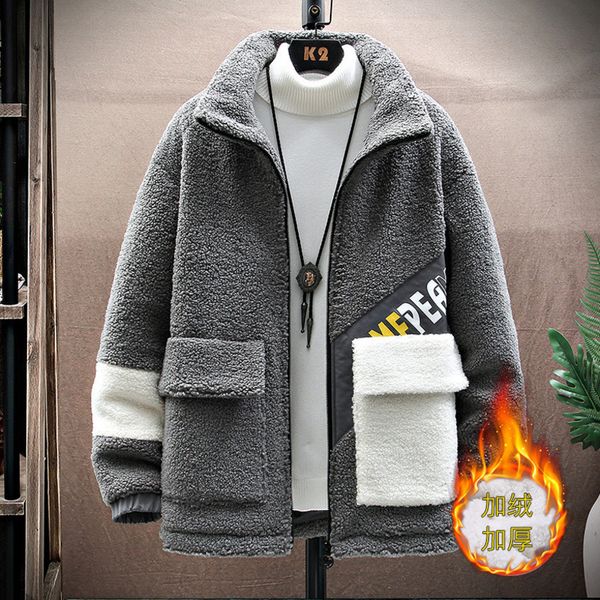 

lamb down plush thickened cotton korean youth handsome fashion brand et men's wear, Black