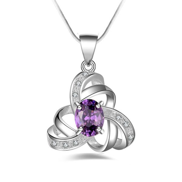 

silver crystal new necklace austrian 925 rhinestone sterling cz diamond pendant snake chain for women ladies fashion jew