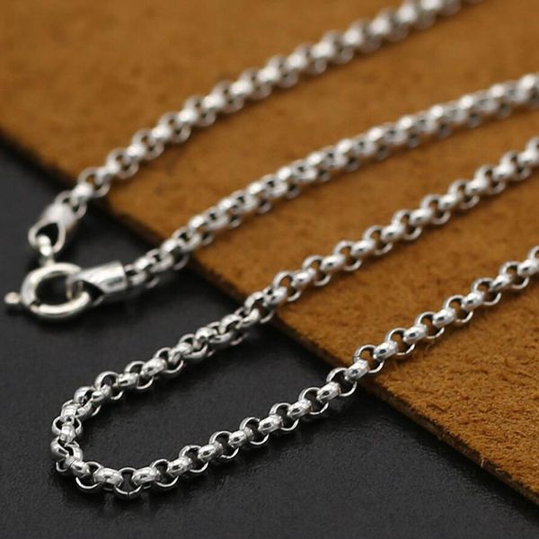 Arrivo 3mm di spessore collana a catena di perle 100% argento sterling 925 collana pendente donna uomo argento gioielli vintage GN3 Q0531