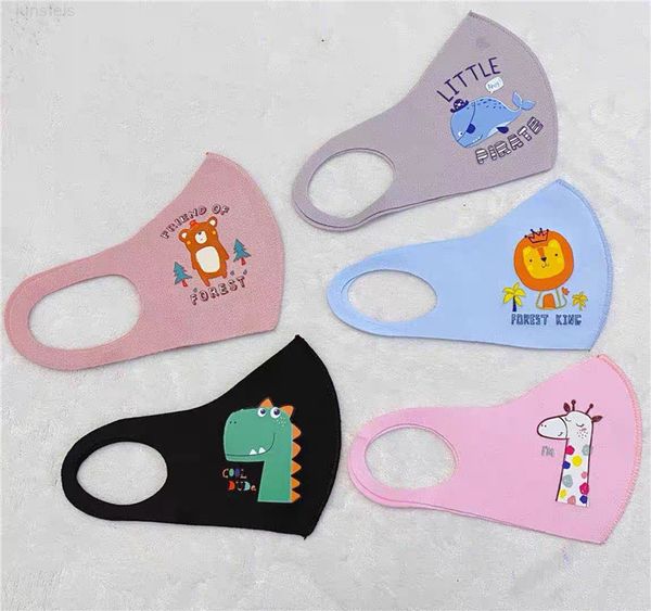 

3 to 12 years old boys girls cartoon print kids masks black pink ice silk protective washable reusable breathable mask