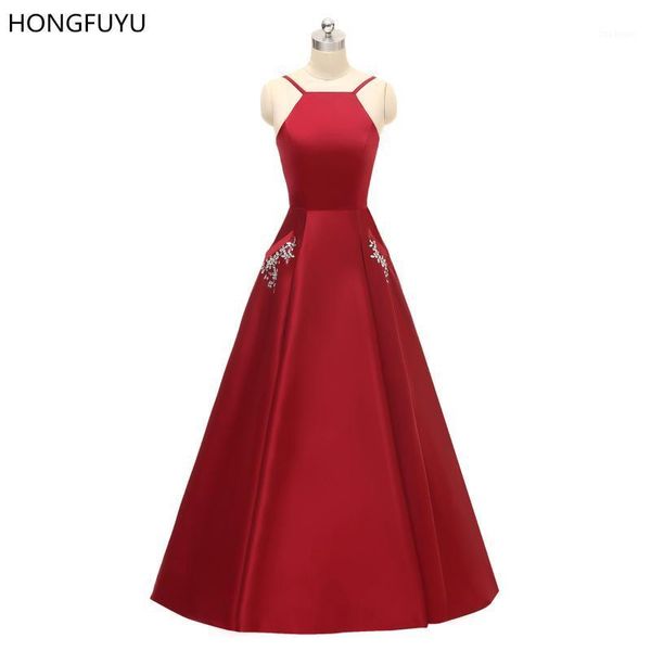 

hongfuyu elegant prom dresses satin a line spaghetti evening gowns with beading pockets formal party dress vestido de fiesta1, White;black
