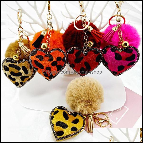 

keychains fashion accessories korean veet rhinestones leopard pattern love hair ball key ring pendant bell car lage drop delivery 2021 6bxrw, Silver