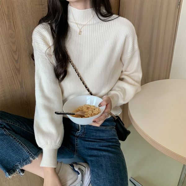 

women's sweaters women chic slim solid knit pullover trendy korean style basic jumper autumn winter 2021 stylish simple knitwear, White;black