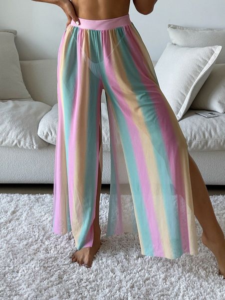 

colorful stripe split cover up pants g2gw#, White;black