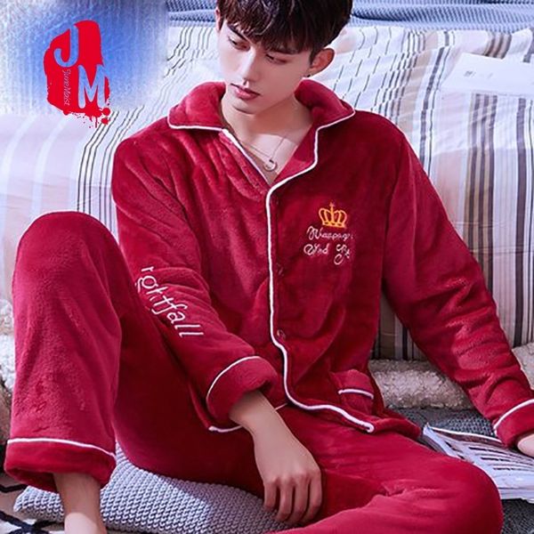 

sleepwear men's winter flannel pajama male coral fleece long sleeve pijama solid elastic warm homewear autumn sleepwear male xxl 201109, Black;brown