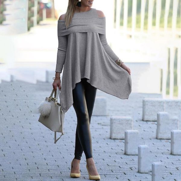 

women and blouses o neck casual long sleeve shirt cold shoulder blouse ladies 2021 elegant shirts womens clothes, White