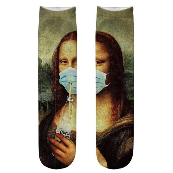 

men women socks 3d digital print toliot mask western style socks, Black