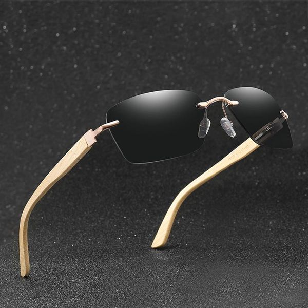 

2020 new bamboo glasses clear glasses square sunglasses women rimless sun for men wooden legs driving goggles uv400, White;black