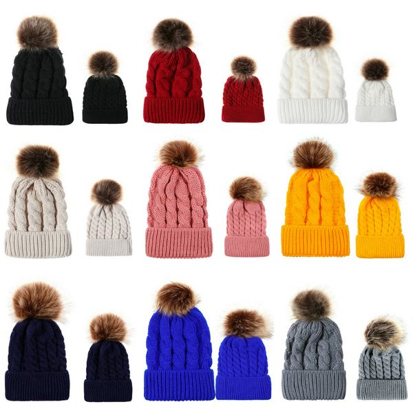 

parentchild beanie 9 colors winter warm imitation raccoon fur knitted caps outdoor warm knit cap beanie, Blue;gray