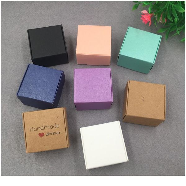 

50pcs small square colorful kraft paper carton box small gift packaging box wedding party festival favor wrappin jllype