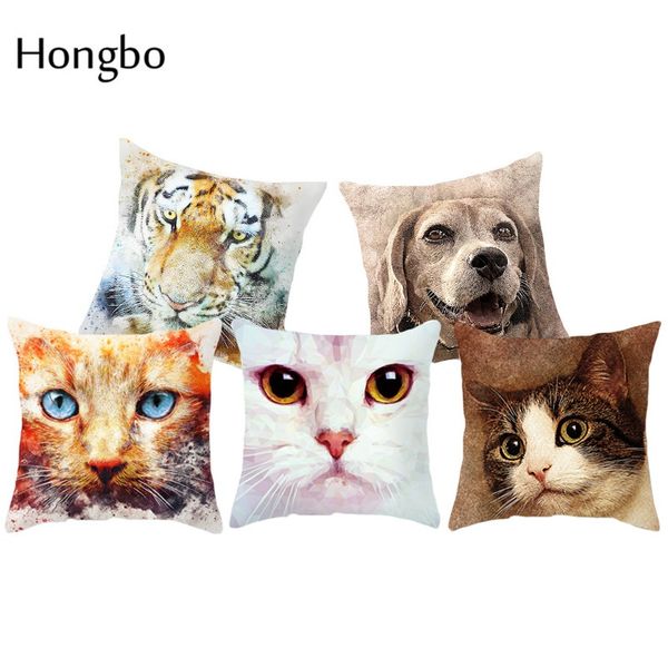 

hongbo funny animal polyester pillow case cover watercolor painting cat dog lion tiger home pillow cases f wmtfwl