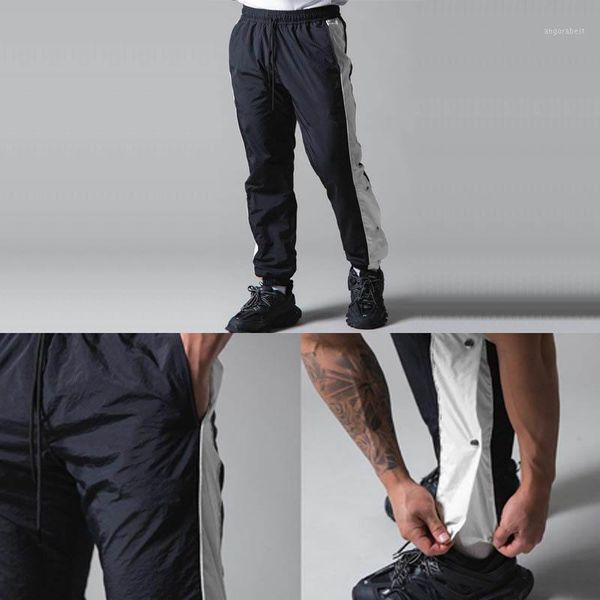 

autumn men casual joggers fitness long pants male outdoor training pants full open buttoned trousers tied feet buttoned1, Black