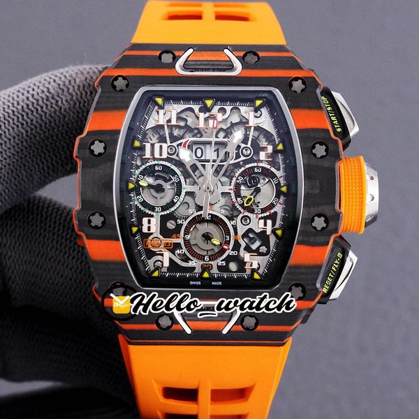 

new rm011 flyback chrono eta 7750 automatic chronograph mens watch skeleton dial rm11-03 oragne ntpt carbon fiber case orange rubber hwrm, Slivery;brown