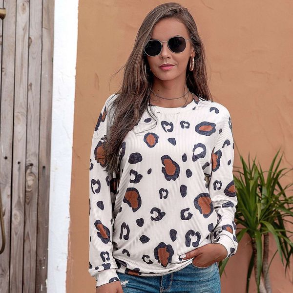 

vip2020 women's new printing long sleeve round neck leisure knitted printed sweater, White;black