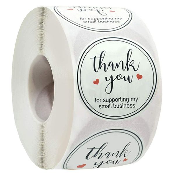 

500pcs roll 1/1.5inch thank you round adhesive stickers label for baking business gift box decor