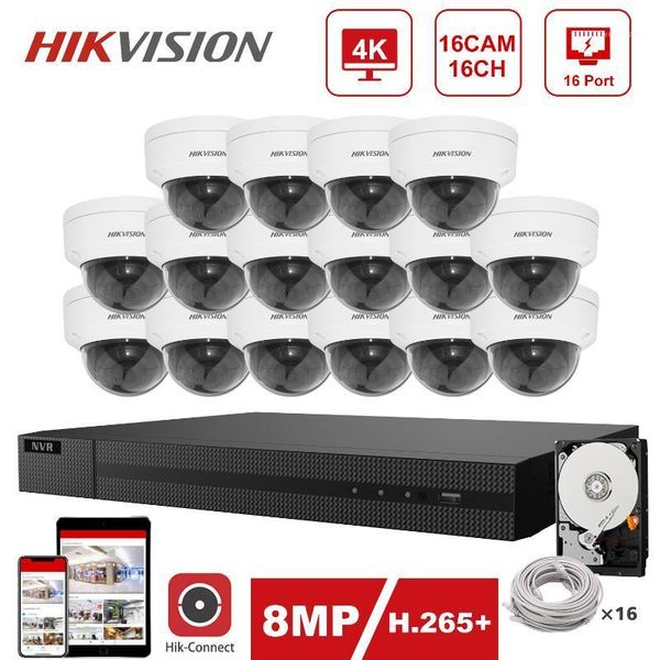 

hikvision 4k 16ch poe nvr kit 16pcs hikvision 8mp 4k ip camera dome ds-2cd2185fwd-i indoor/outdoor hik-connect plug and play1