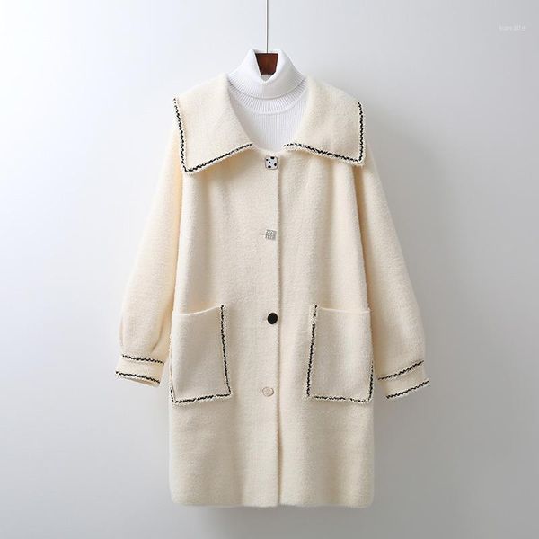 

2020 autumn and winter new women's long sleeve mink coat loose easy matching thick cardigan fashion solid woolen coat girl u12181, Black