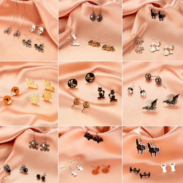 

dangle & chandelier halloween jewelry bat skull spider cat ghost earrings personalized set pumpkin mask charm funny for women gift, Silver