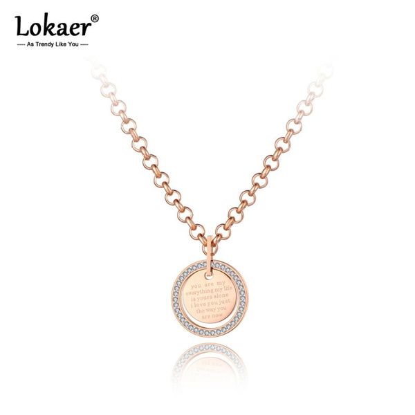 

pendant necklaces lokaer trendy mosaic cz crystal tag charm for women titanium stainless steel choker necklace jewelry n19142, Silver