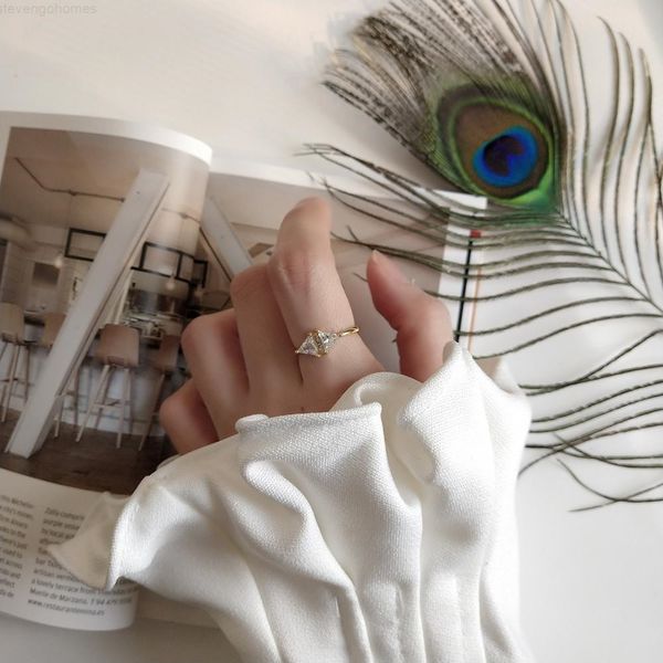 

korean women triangular zircon ring adjustable the, Silver