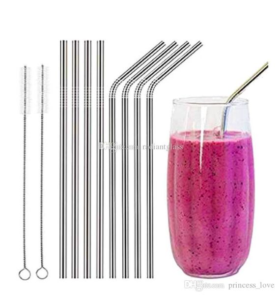 

reusable stainless steel straws straight and bend cleaning brush reusable drinking straw bar drinking tool fda-approved