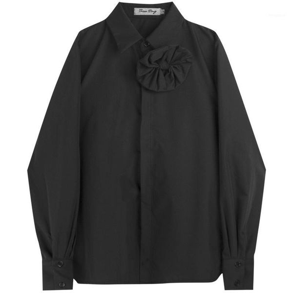 

ewq / 2020 fashion niche men's shirt flower design collar concise all-match black whtie shirt for male and female 19h-a561, White;black