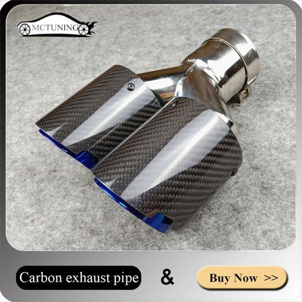 

one pcs: car exhaust system glossy carbon fiber double exhaust tips/ muffler pipe burnt blue universal muffler nozzles1