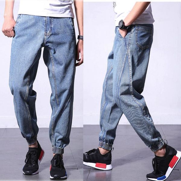 

japanese vintage mens jogger jeans harem homme cuffed blue mens denim joggers 5xl