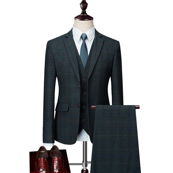 

plaid men's 2020 new fashion slim suits business casual three piece suit blazers jacket pants vest sets 995, White;black