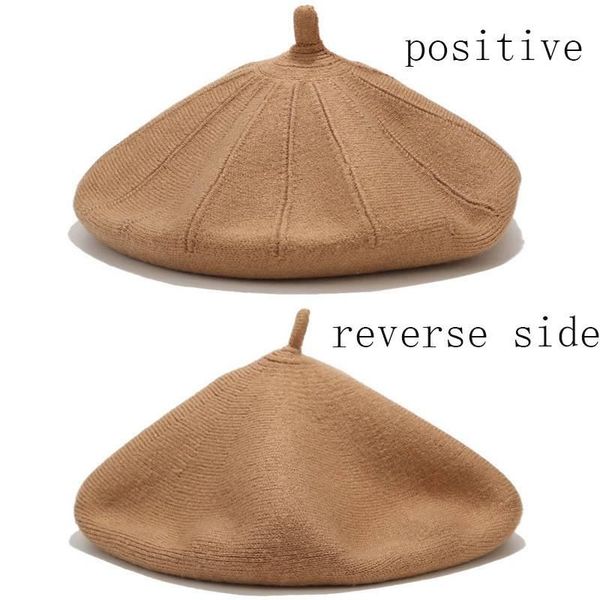 

painter's hat double face simple imitation wool women's literature knitted beret, Blue;gray