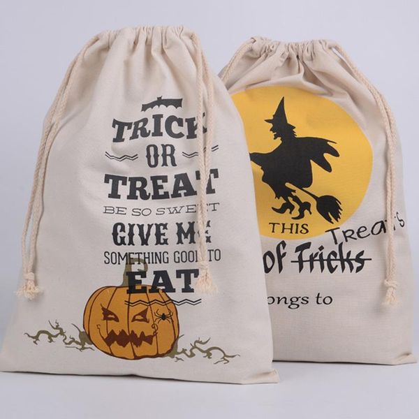 

new 1pcs 9 styles halloween sacks canvas cotton drawstring personalized print children candy gifts bag party pumpkin bag