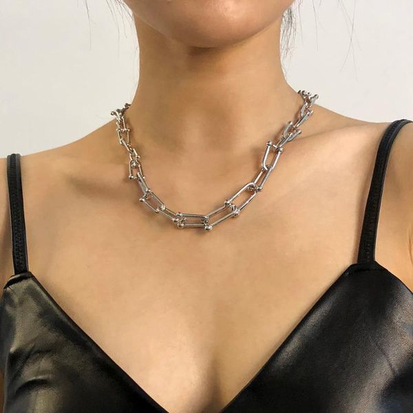 

lalynnly goth cuban gold silver color chunky chain thick linked necklace for women minimalist neck jewelry 2020 n7964