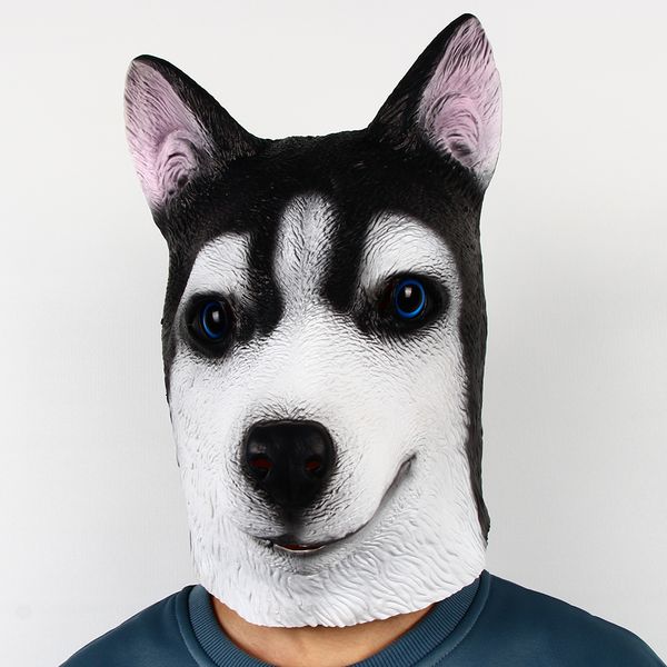

costume accessories dog head mask novelty halloween animal costume party german shepherd dog siberian husky funny latex headgear, Silver