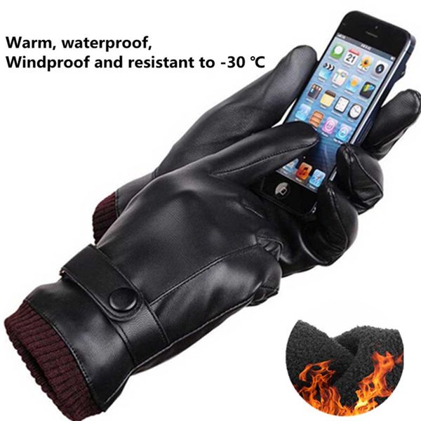 

мужская искусственная кожаная кожа осенью и зимний сенсорный экран перчатки для теплой езды на открытом воздухе спортивные водонепроницаемые, Black
