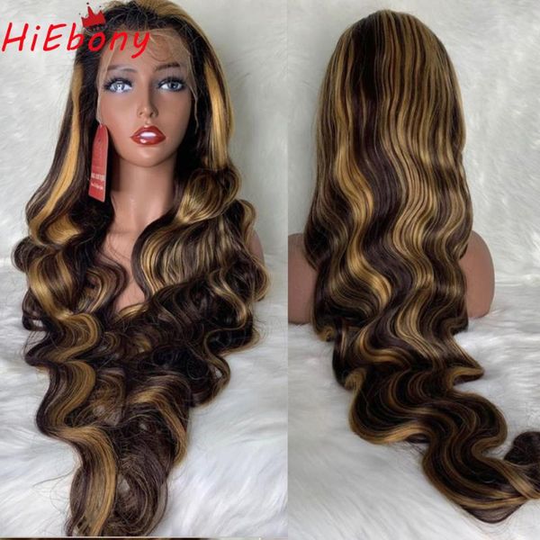 

lace wigs hiebony preplucked front wig 1b/27 highlight glueless remy hair transparent part, Black;brown