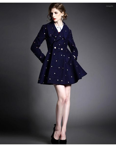 

autumn and winter mid-length waist woolen coat fashionable and graceful large skirt slim woolen coat for women1, Black
