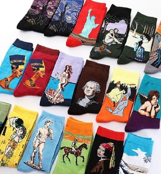 

2020 new arrival socks men's short socks world famous oil painting casual funny men's crew1, Black