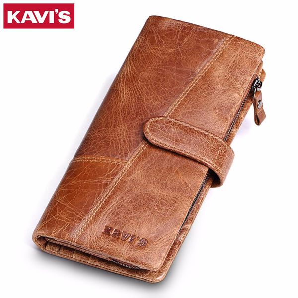 

kavis 2020 new designer men leather wallets casual male wallet clutch bag brand long wallet genuine leather brand wallet for men, Red;black