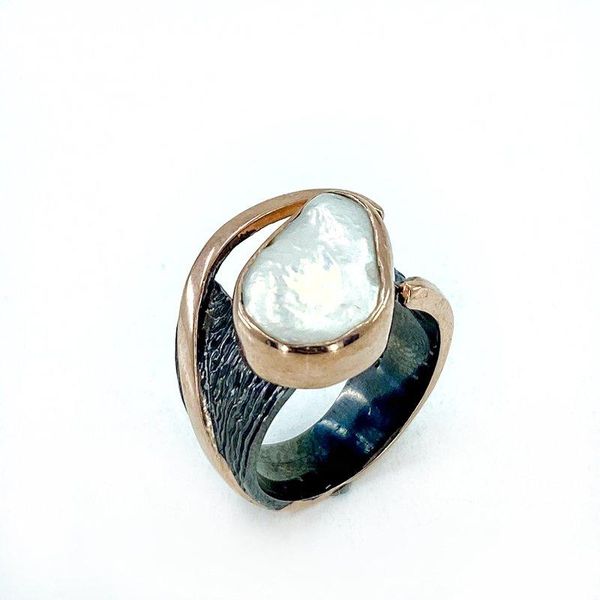 

cluster rings hand production special design natural pearl 925 silver ring, Golden;silver