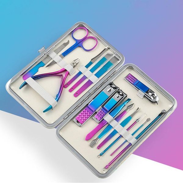 

nail art kits colorful gradient two color stitching clipper trimmer grooming kit manicure set pedicure stainless steel