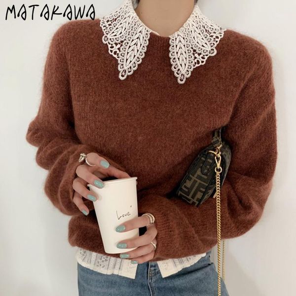 

women's sweaters matakawa gentle round neck pullover mohair loose sweater korean chic autumn and winter full clothes women1, White;black