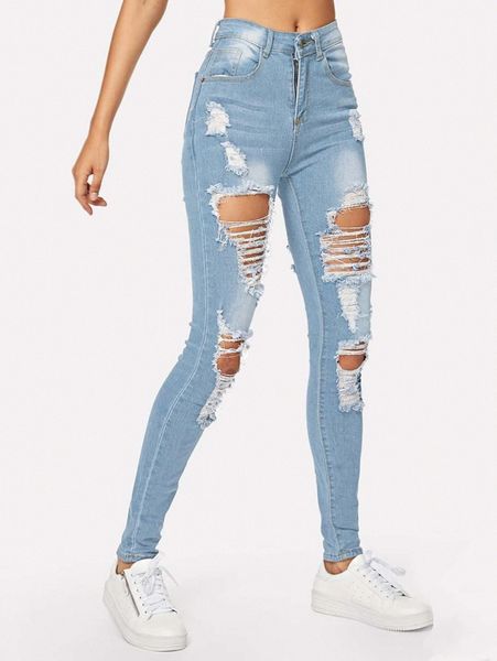 

stonewash distressed skinny jeans 51g7#, Blue