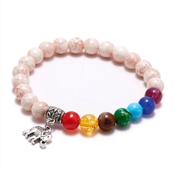

7 chakra braclets мужчины женщины цвета смешанные целебные кристаллы камень молиться мала слон морской черепаль черепалька очарование yoga б