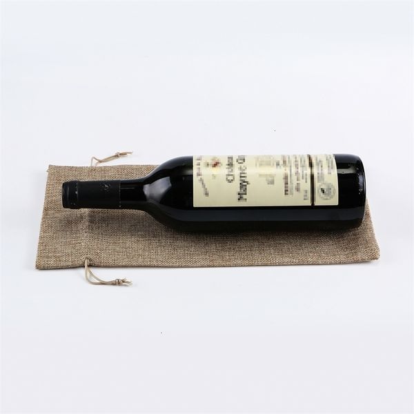 

1ofrbottle xmas burlap covers bags champagne gift wine pouch packaging bag wedding party christmas decoration 15*35cm w-0032