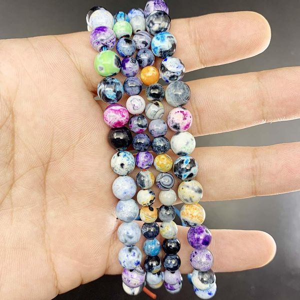 

1 strand lot 6 8 10mm natural stone multicolor flame agat bead round loose spacer beads for jewelry making findings diy bracelet h bbydmx