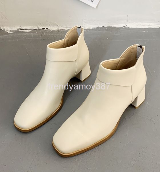 

boots fashion boots women's shoes back zipper middle heel naked net red thin chelsea less sensitive square head short, Black