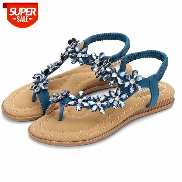 

fongimic women sandals summer new bohemia beach sandals bohemian flower water drill slippers comfortable large size flat shoes #re9l, Black