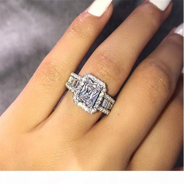 

k 2019 ins sell luxury jewelry real 925 sterling silver pave white sapphire cz diamond gemstones promise women wedding engagement r, Slivery;golden